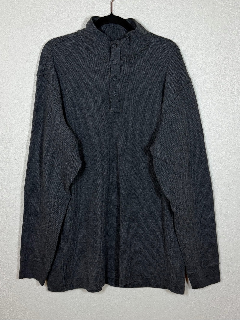 Duluth Trading Men’s Gray Waffle Knit Mock Neck Henley Pullover Sweater XL Comfy